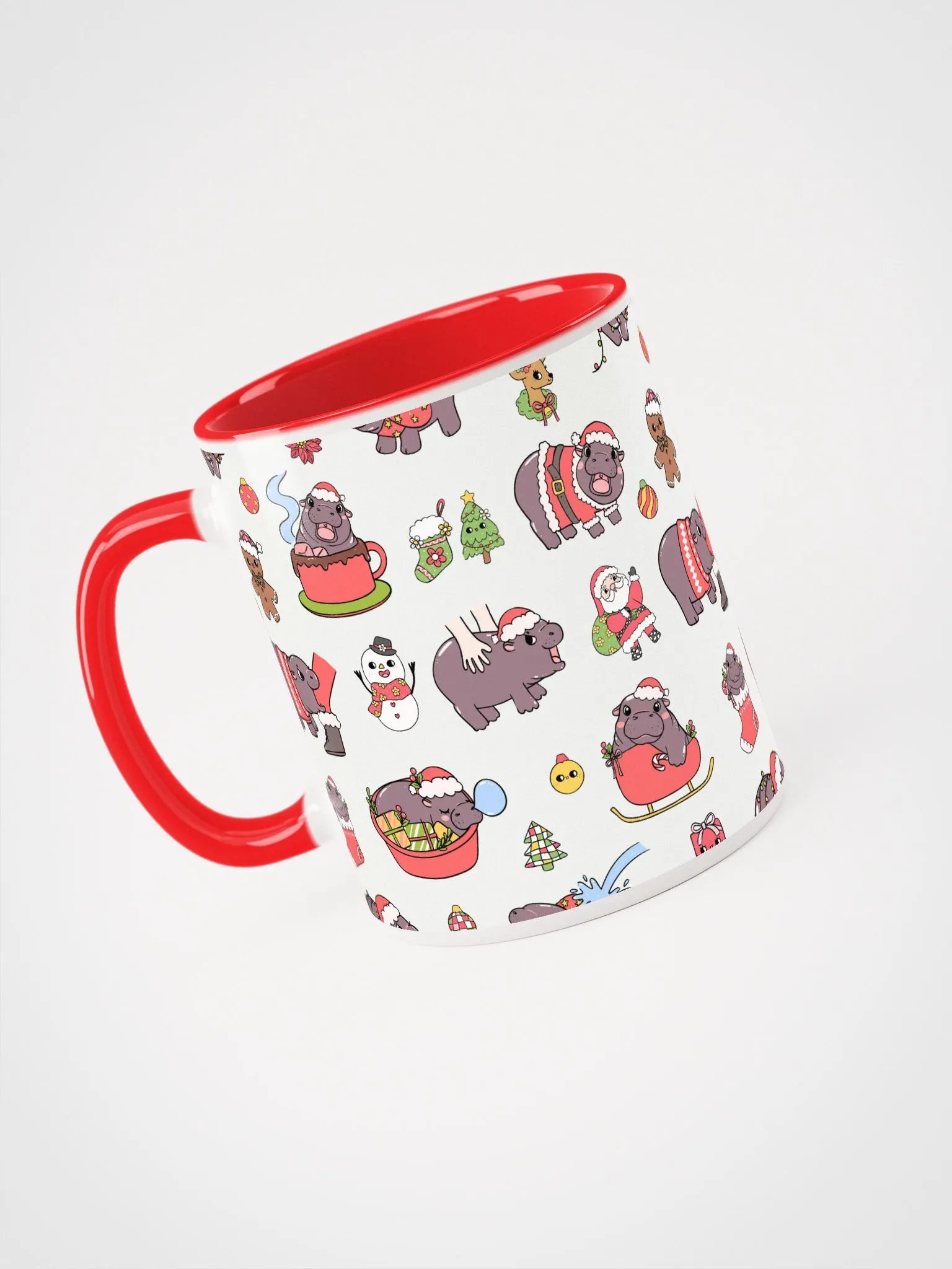 MOODENG'S CHRISTMAS CERAMIC MUG WITH COLOR INSIDE! product image (1)