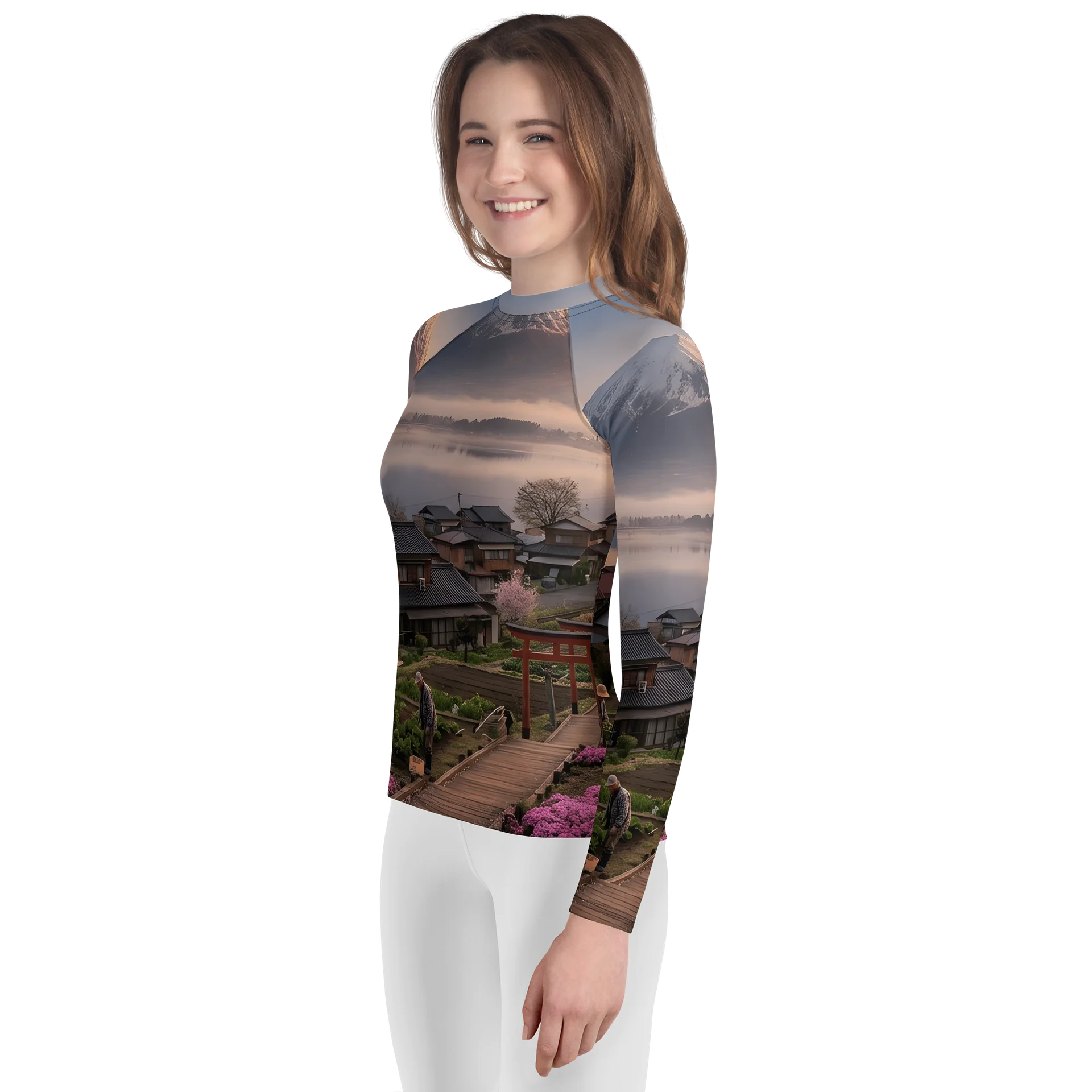 Mount Fuji & Pink Moss Youth Rash Guard | Protective Teen Activewear product image (5)