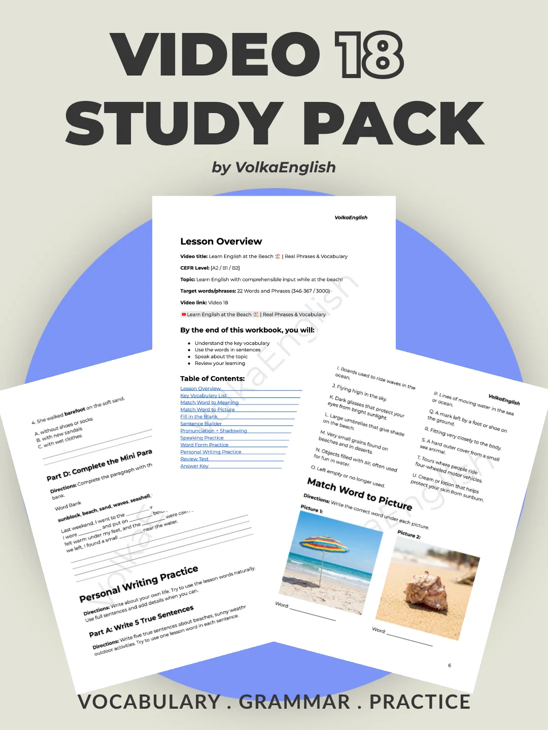 Learn English at the Beach 🏖️ | Real Phrases & Vocabulary - Video 18 Study Pack product image (1)