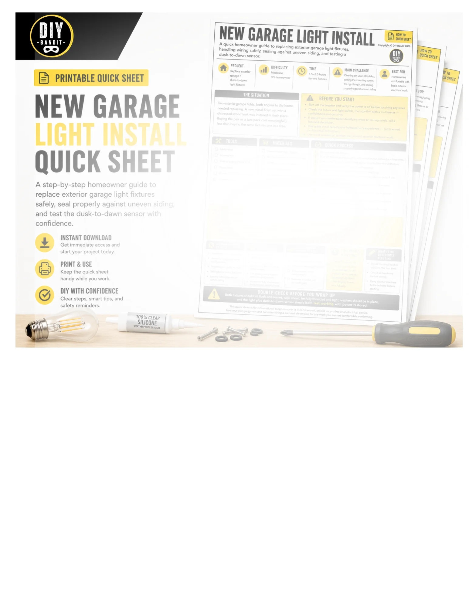 Exterior Garage Light Install: Quick Sheet product image (1)