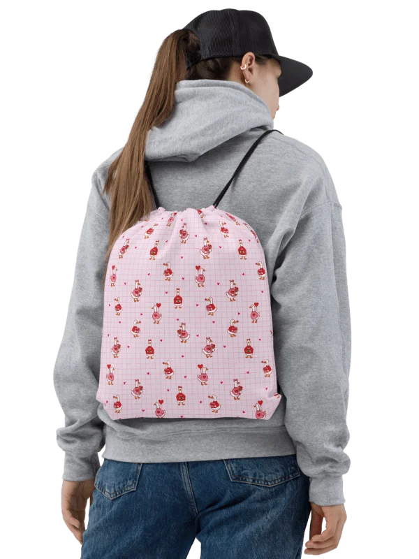 Pink coquette Valentine Goose Gym Drawstring Bag. product image (1)