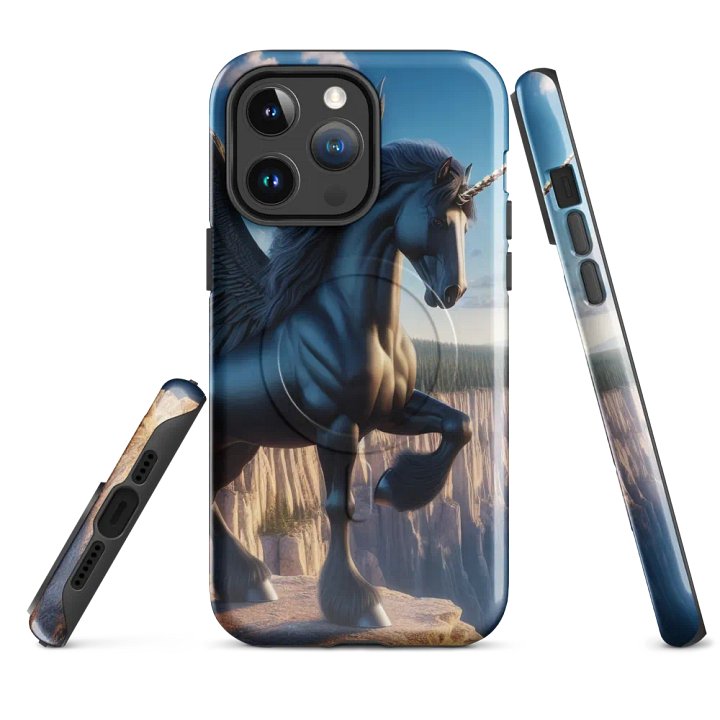 MagSafe® Tough Case for iPhone® | Ebon Majesty: AI-Designed Black Winged Unicorn product image (4)