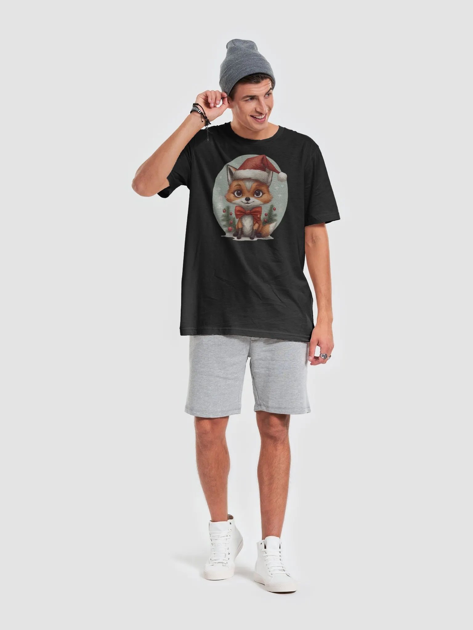 Cute little fox cub wearing a santa hat Supersoft T-Shirt product image (6)