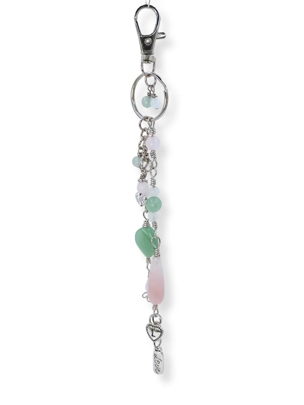 Hand-Crafted Purse Charm for Love | Rose Quartz & Aventurine, Silver-Tone | "Heart’s Harmony" product image (4)