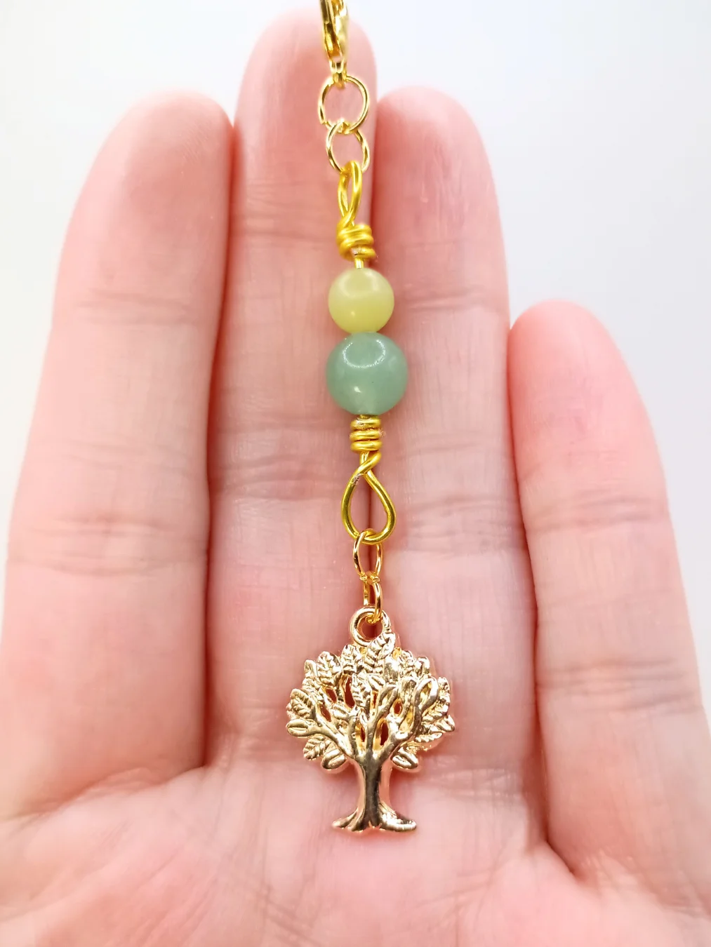 Tree Notebook Charm | Lemon Jade & Aventurine, Gold-Tone | Stitch Marker | Zipper Pull product image (3)