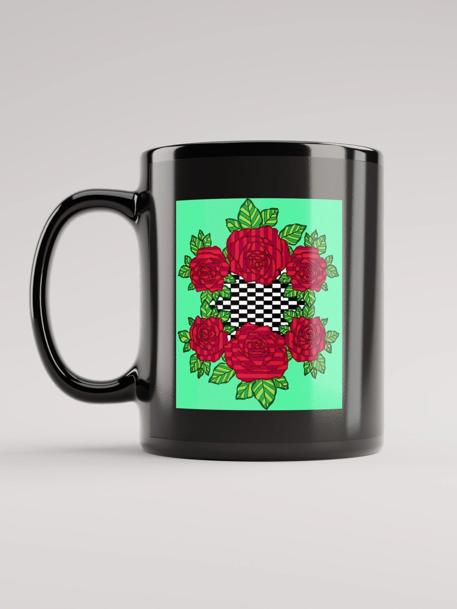 Black Glossy Mug (Rose-Green) product image (1)