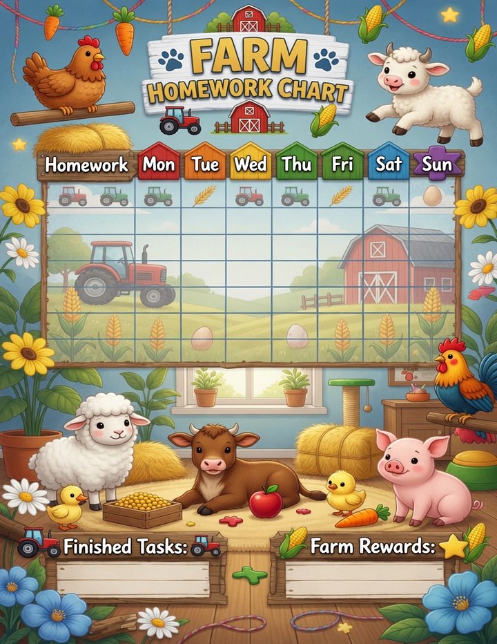 Farm-Themed Homework Chart for Kids (Ages 4–9) 🐄🌾 product image (1)