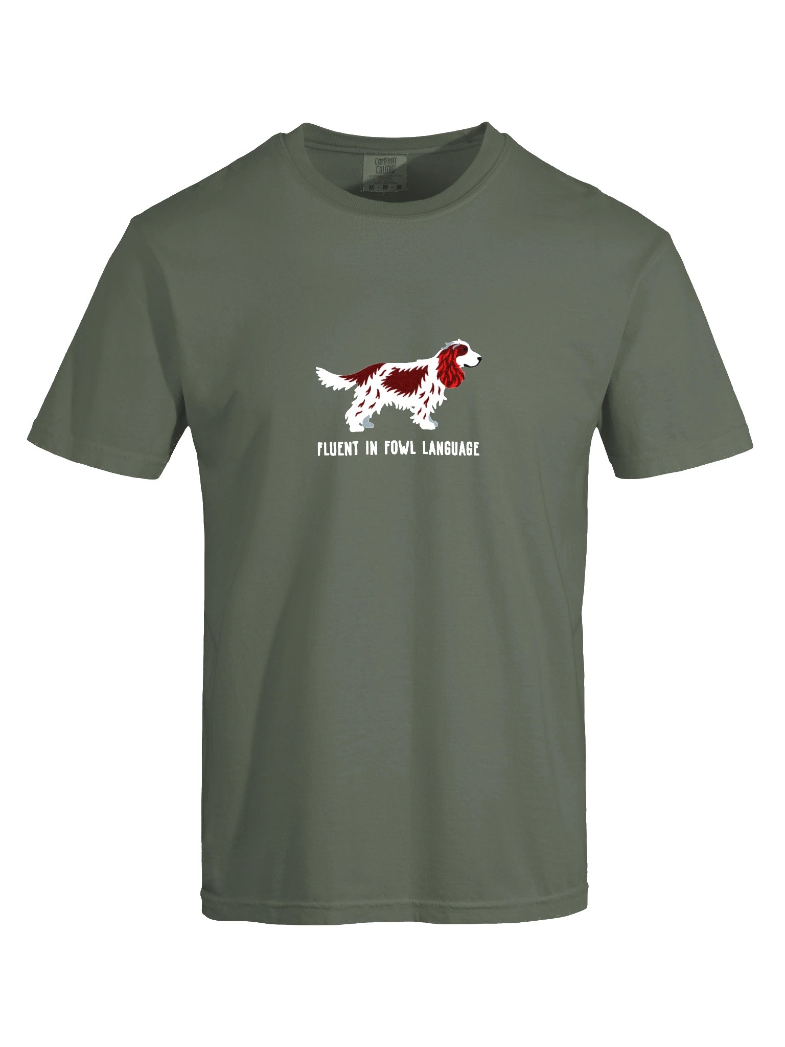 Fluent in Fowl Language T-Shirt(Embroidered) of an English Cocker Spaniel(Liver & White) product image (10)