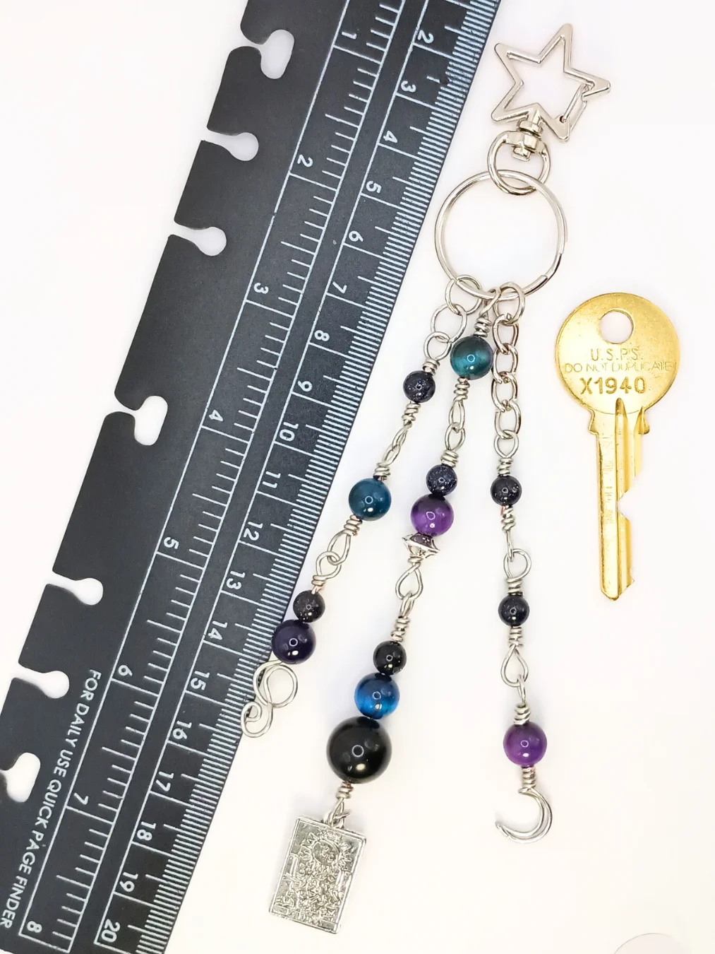 Divine Feminine Purse Charm | Handmade, Blue & Purple, Silver-Tone | "La Luna Plateada" product image (8)