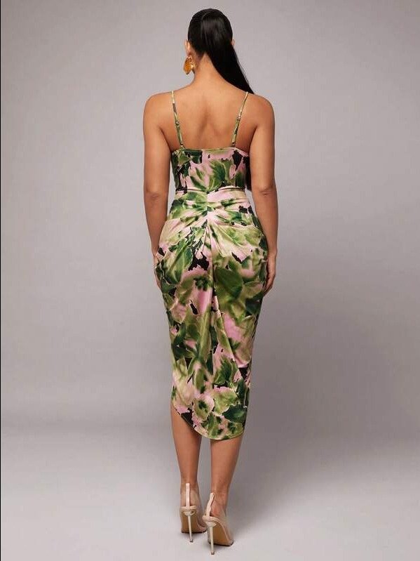 Elegant Sweet Romantic Women V-Neck Split Tie Dye Floral Print Dress, Suitable For School Dance, Dating, Party, Casual Gathering, Evening Wear, Outfits Women product image (3)