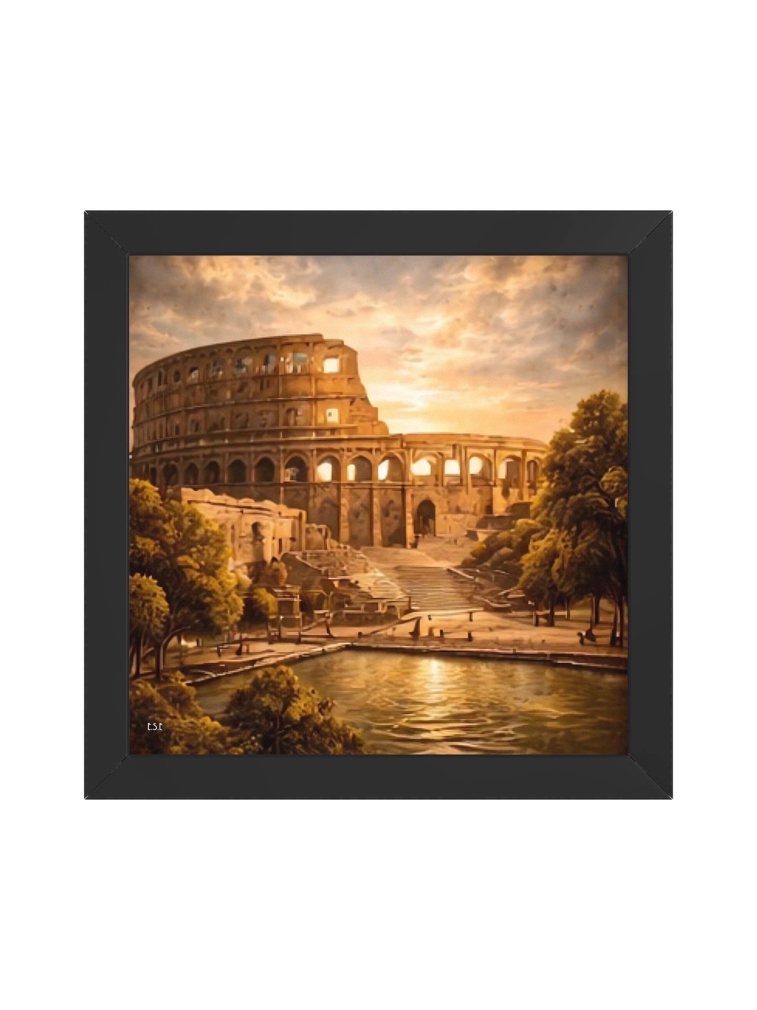 Antikes Rom: Kolosseum im goldenen Abendlicht Vibrant Ayous Wood Framed Matte Poster product image (4)