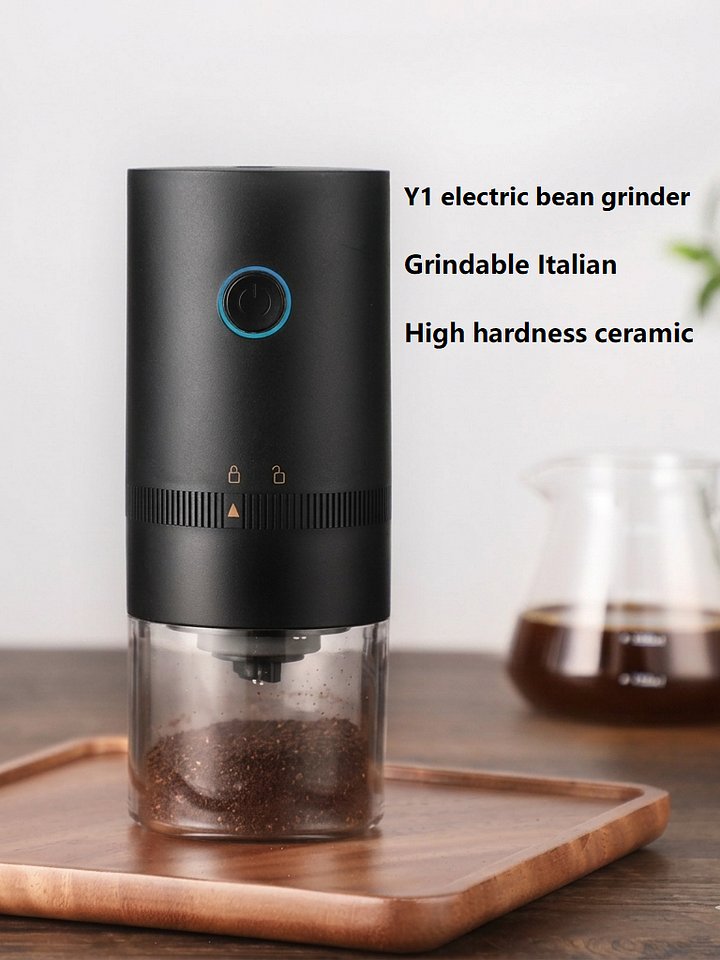 Portable electric coffee grinder with ceramic burr, adjustable grind settings, and USB rechargeable battery. Compact design ideal for espresso, pour-over, French press, travel, and home brewing. product image (2)