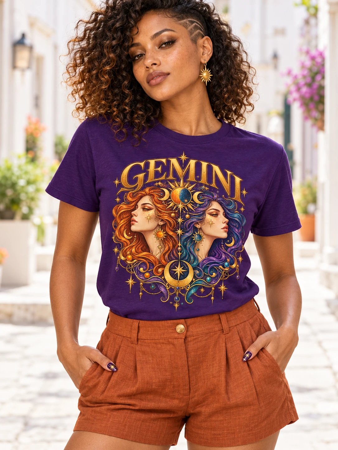 Gemini Zodiac T-Shirt With Colourful Celestial Twins product image (2)