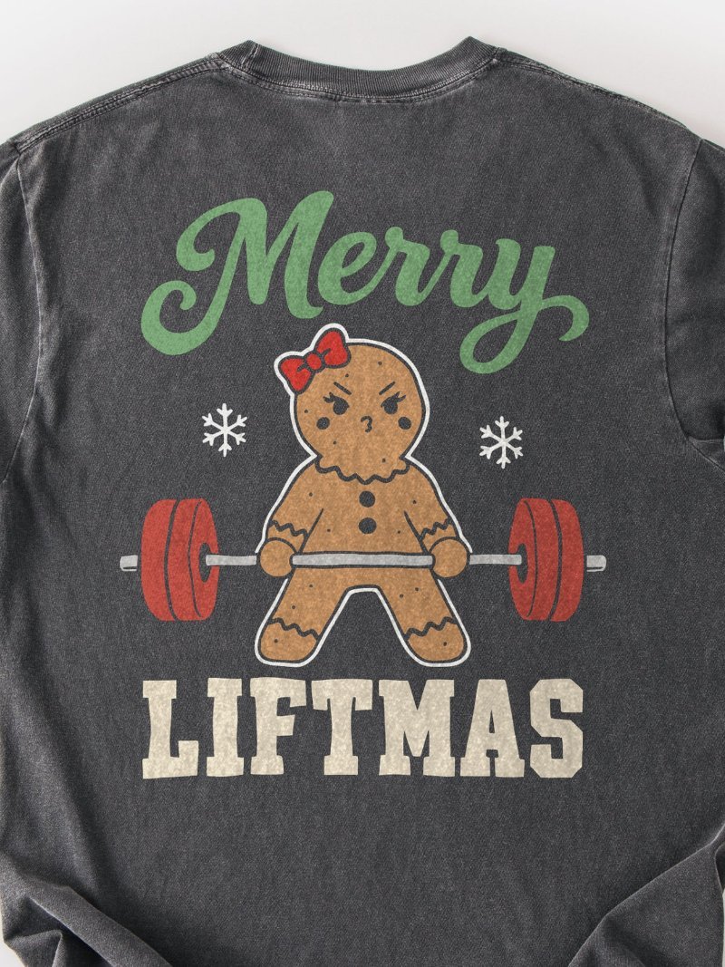 Merry Liftmas Gingerbread Christmas Oversized Gym Tee | Pump Cover product image (2)