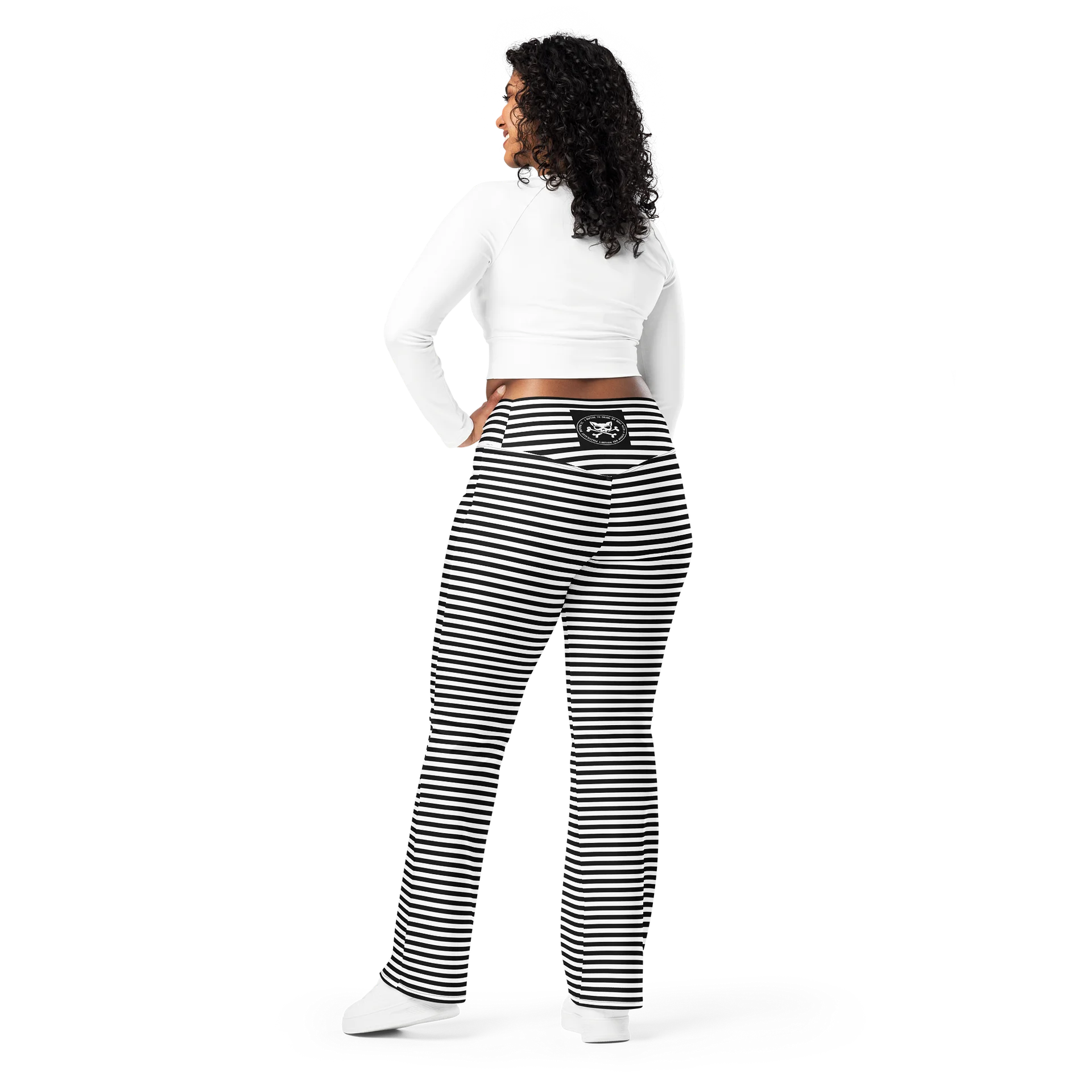 White and Blaque Stripped Kat Skull Flares product image (4)