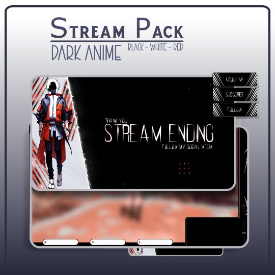 ANIMATED Dark Anime Black White Stream OVERLAY Pack, Anime Overlay, Dark Anime twitch overlay, Anime black white Overlay, Screens Overlays product image (1)