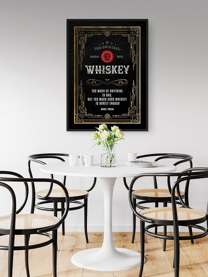 Too much of anything is bad, but too much good whiskey is barely enough / Mark Twain — Whiskey gold blackboard art deco poster with quote product image (2)