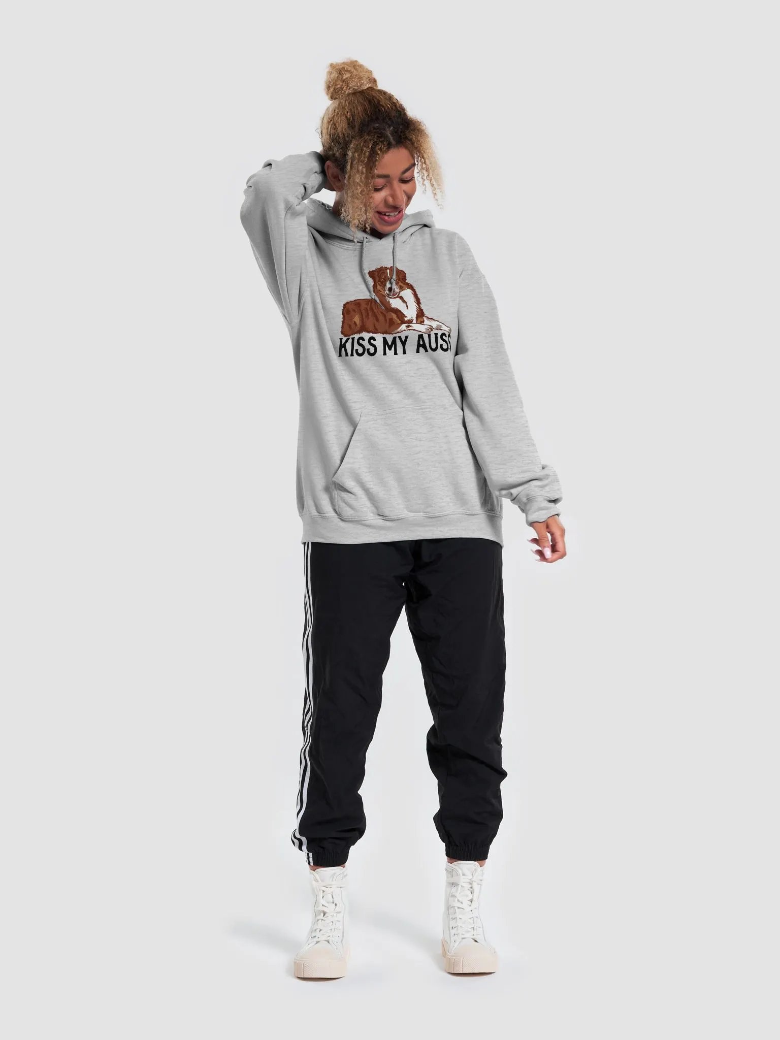 Kiss My Auss Hoodie | Hooded Sweatshirt for Australian Shepherd (Red Tricolor) Dog Owners product image (32)