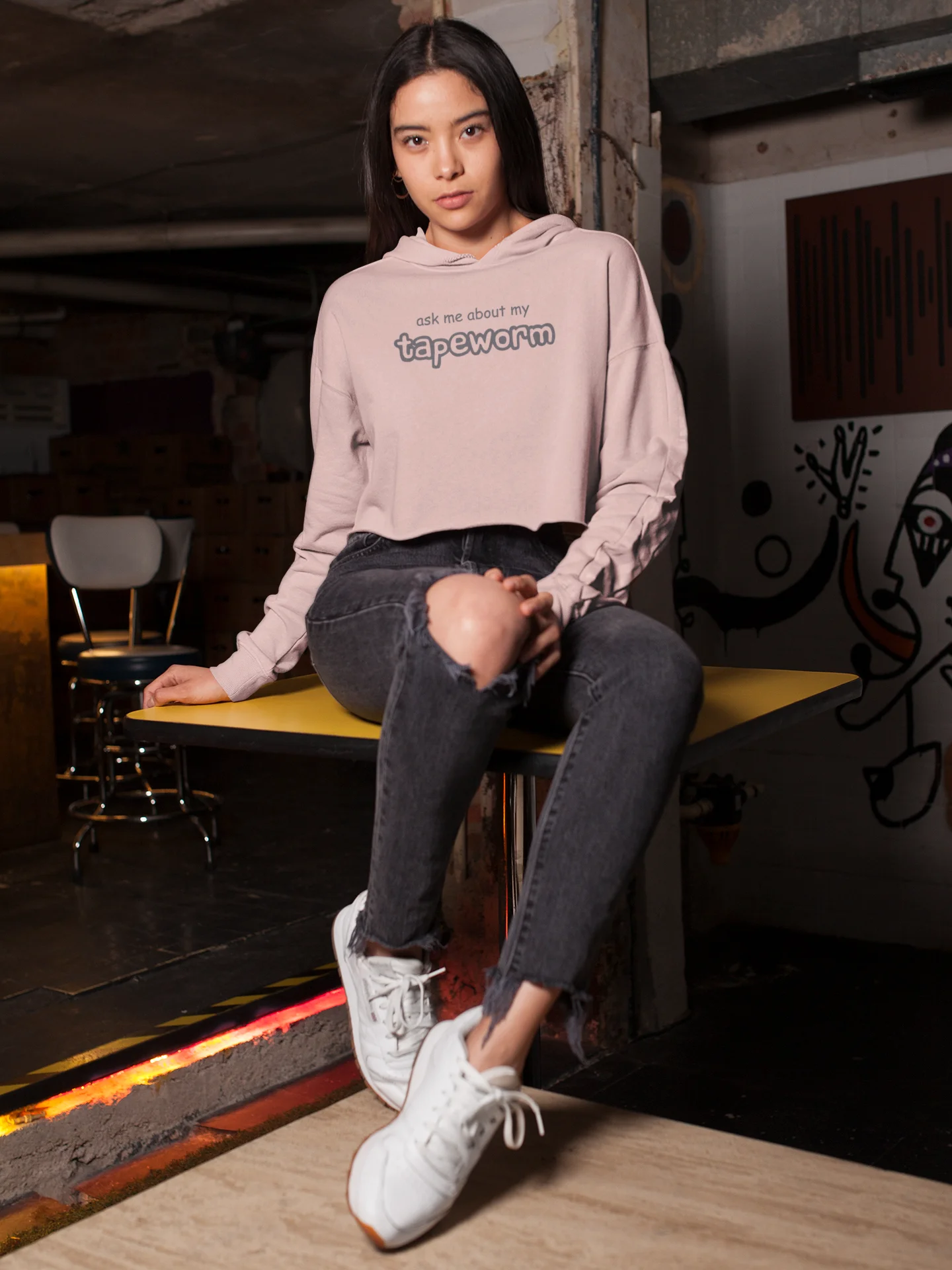 ask me about my tapeworm fleece crop hoodie product image (1)