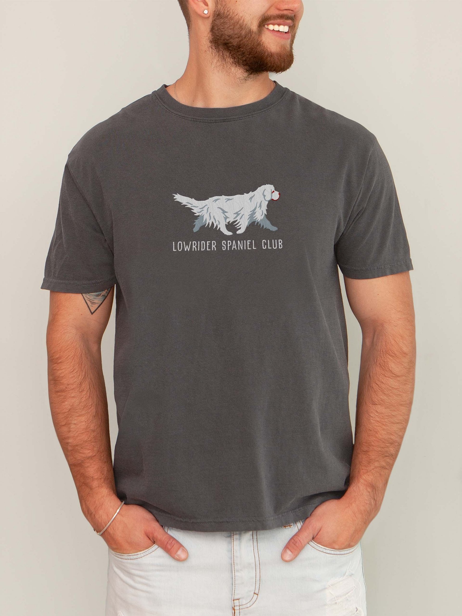 Lowrider Spaniel Club T-Shirt(Embroidered) of a Clumber Spaniel(White) product image (1)