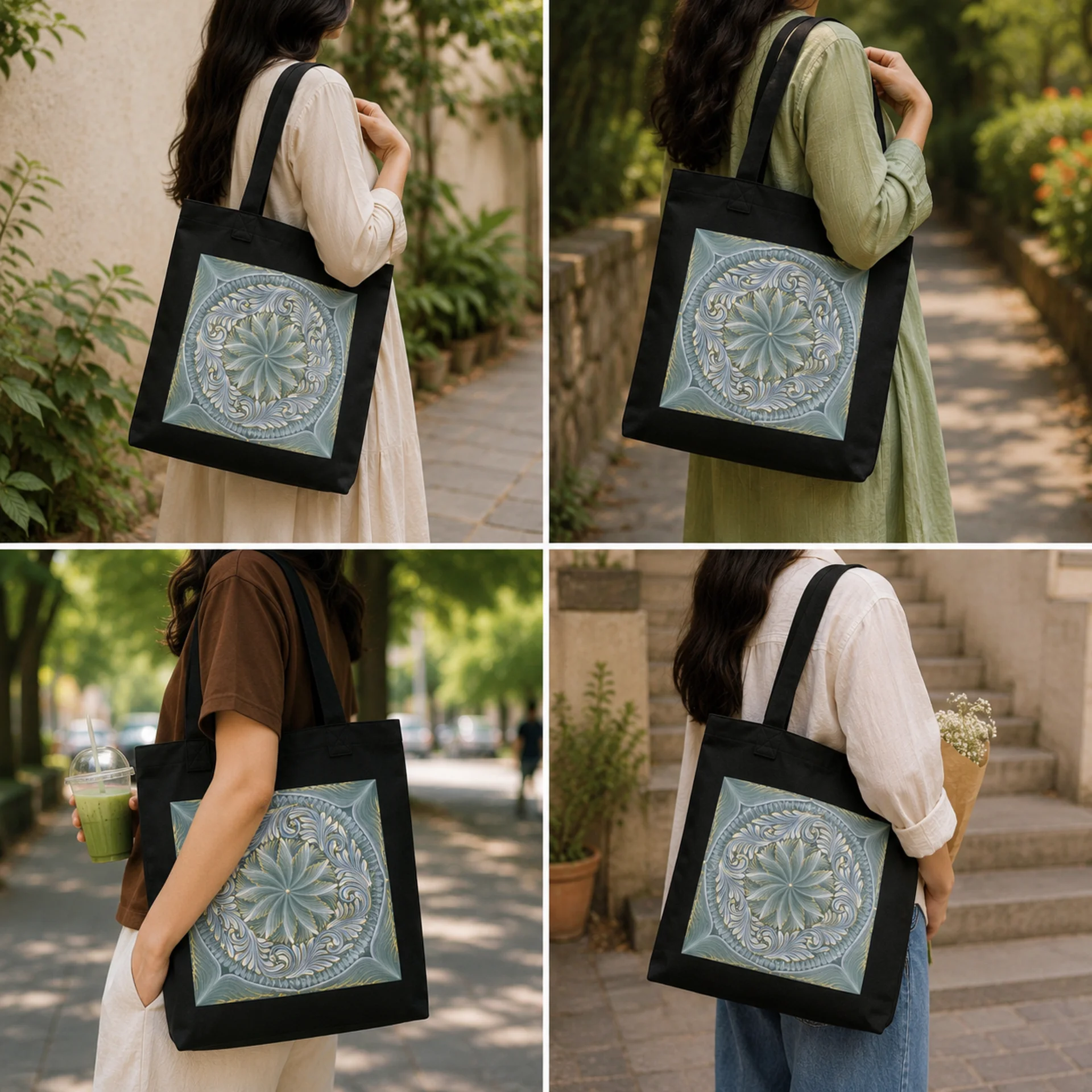 Green Mandala Art Print Canvas Tote Bag product image (4)