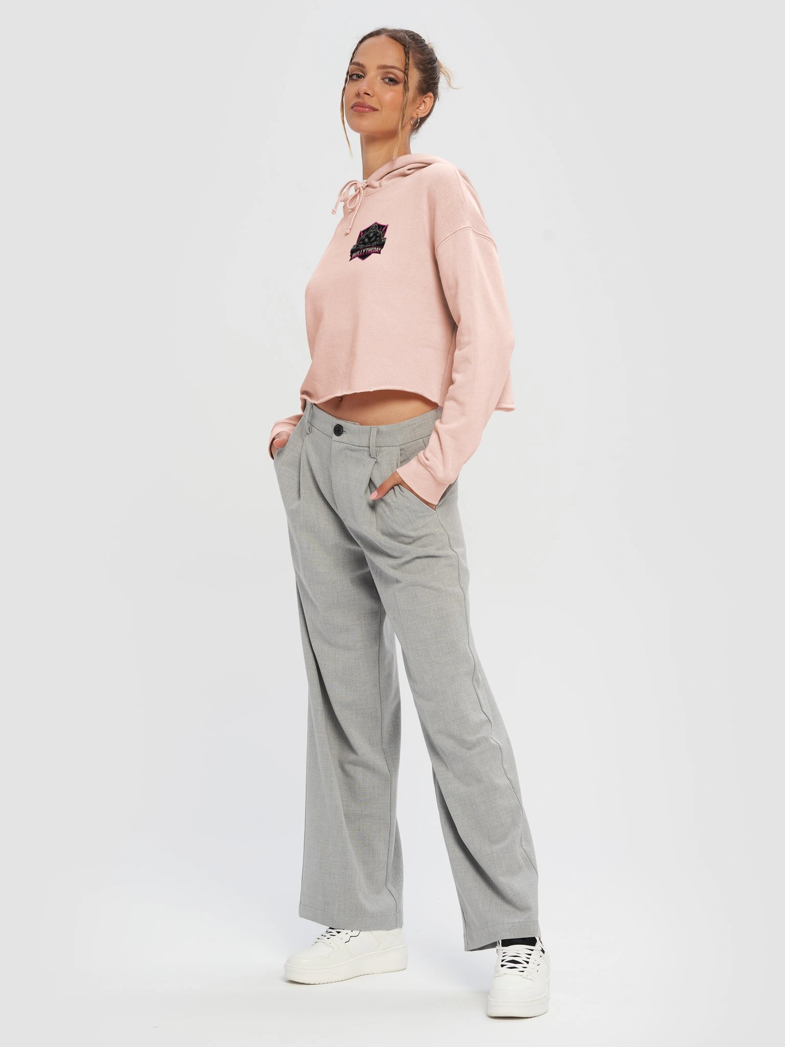 Bully The Day Crop Hoodie - Pink Crest Front product image (7)
