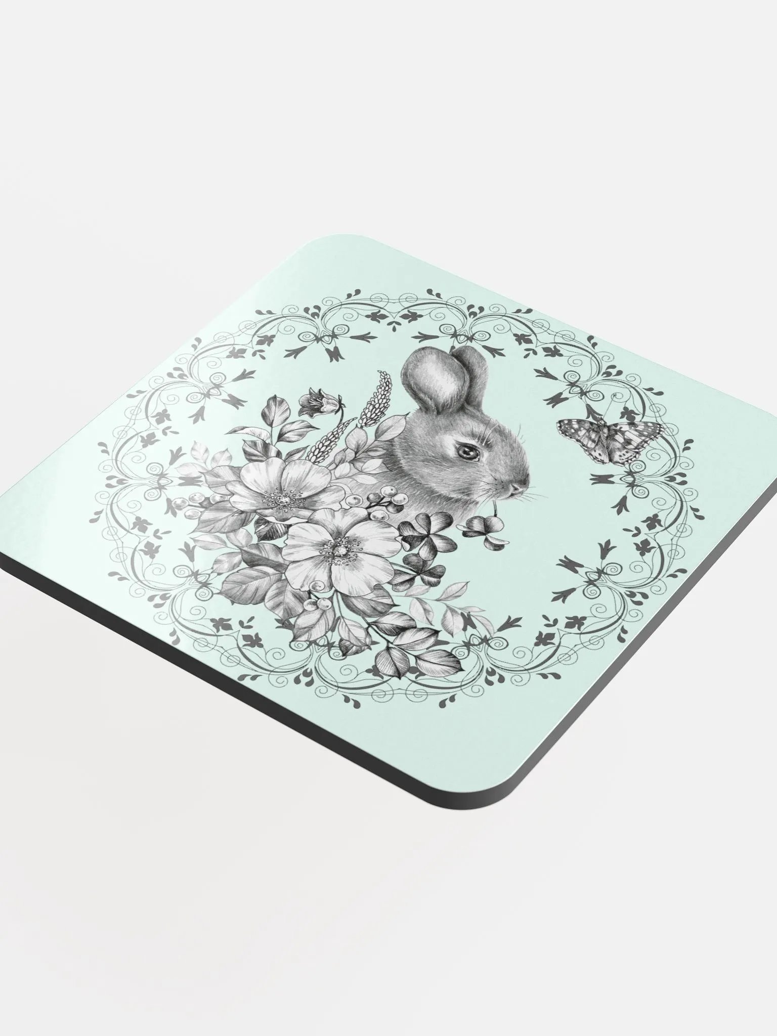 Floral Rabbit Dreams Glossed Coaster product image (4)