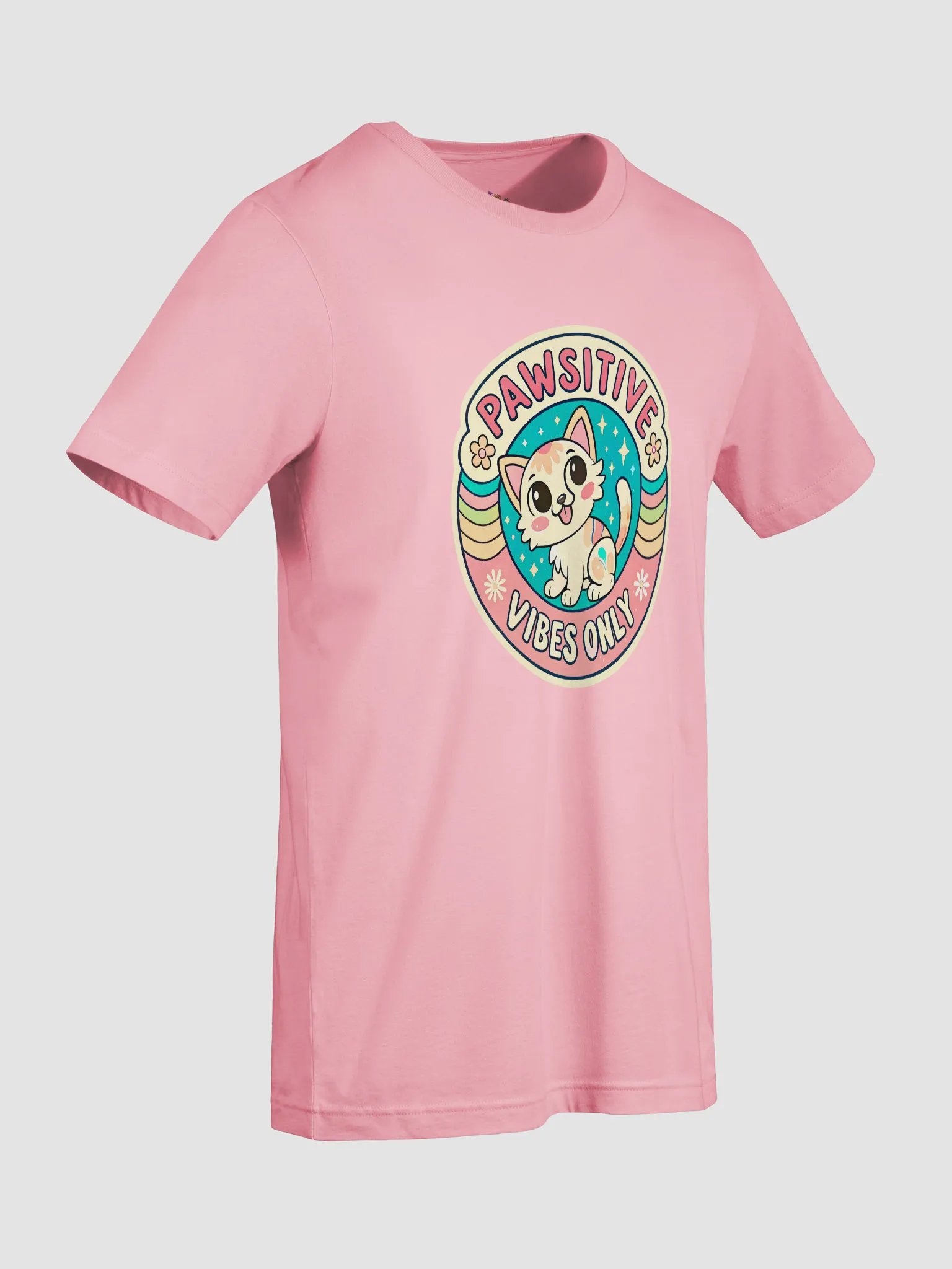 Pawsitive Vibes Cartoon Cat T-Shirt product image (5)