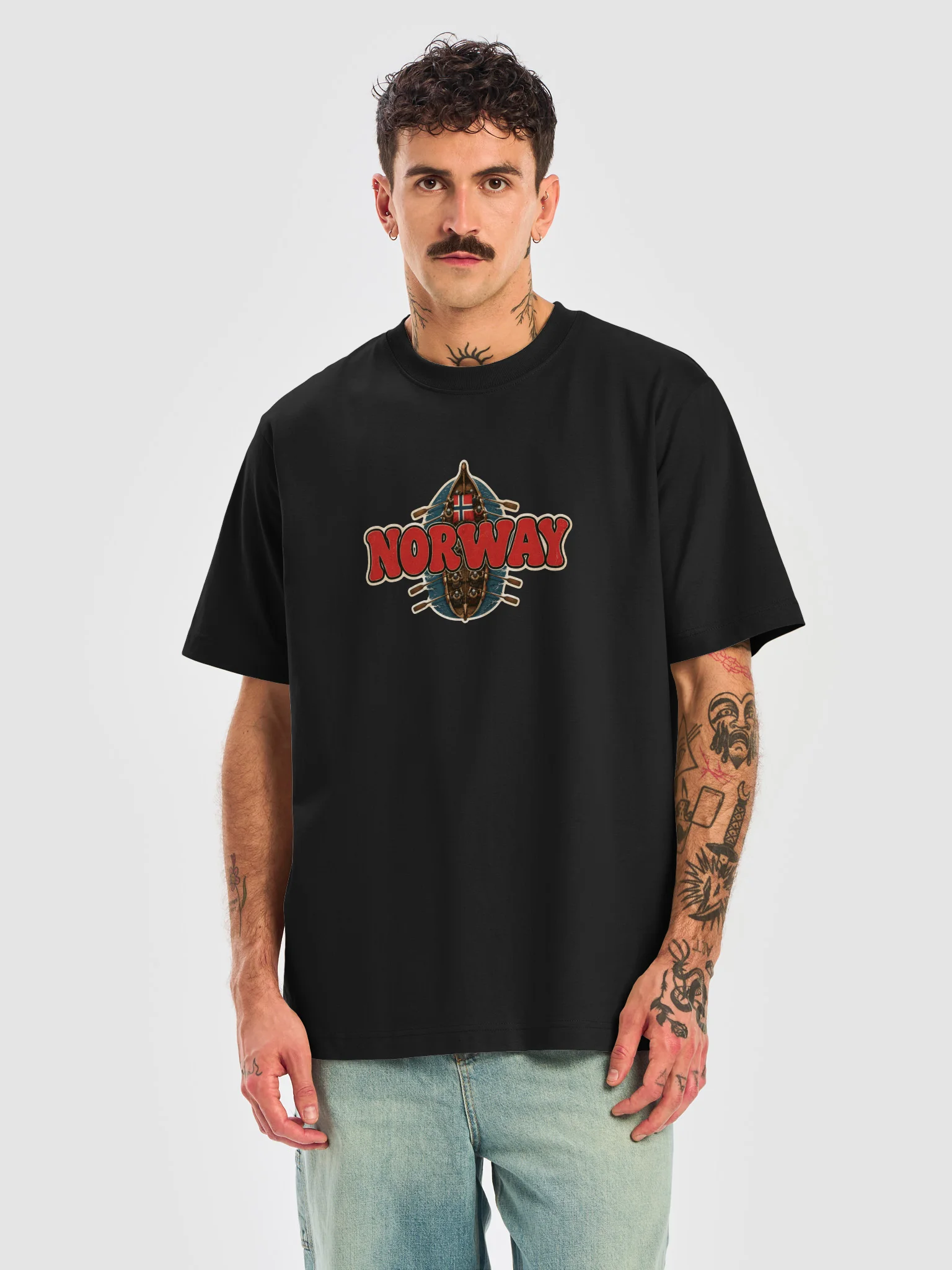 Norway Viking Ship Heavyweight T-Shirt – Vintage Norwegian Travel Tee product image (3)