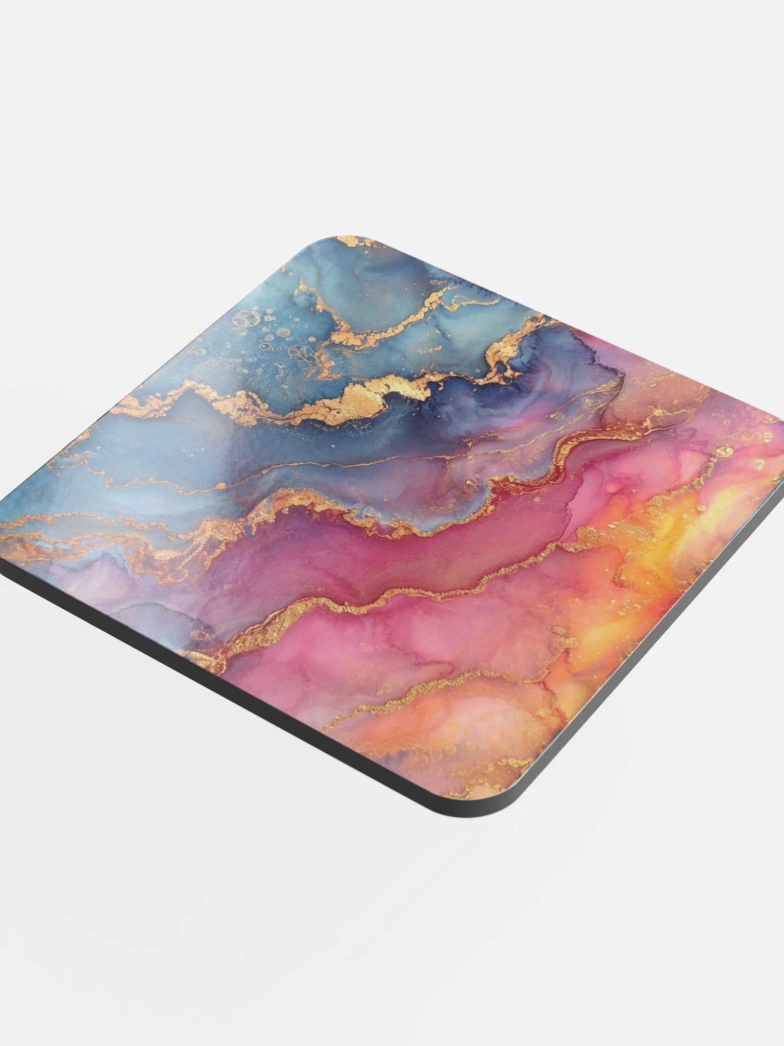 Blue Pink and Gold Alcohol Ink Glossy Cork Coaster by Treasure Pie product image (4)