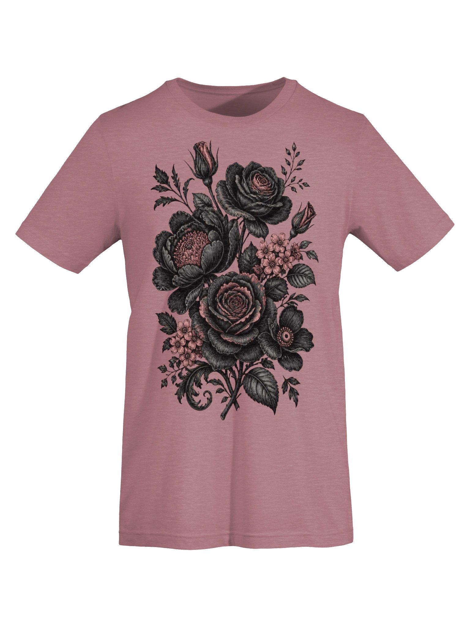 Gothic Floral Shirt, Black & Pink Rose Victorian-Inspired Botanical Tee product image (6)