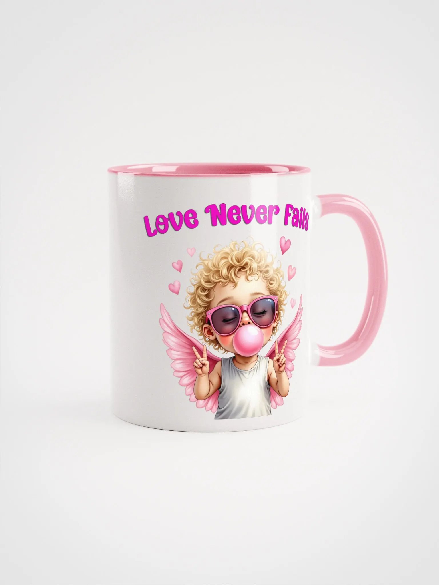 Love Never Fails Valentine Retro Cupid Valentine's Day Ceramic Mug (with Color Inside) product image (2)
