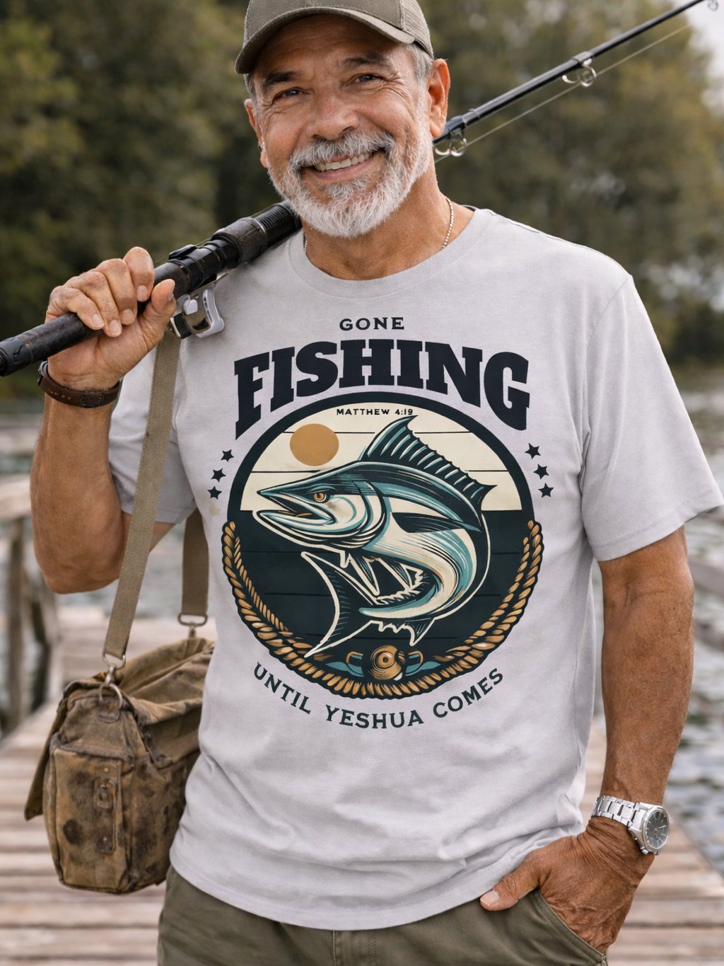 Gone Fishing Until Yeshua Comes - Grandpa Tee product image (1)