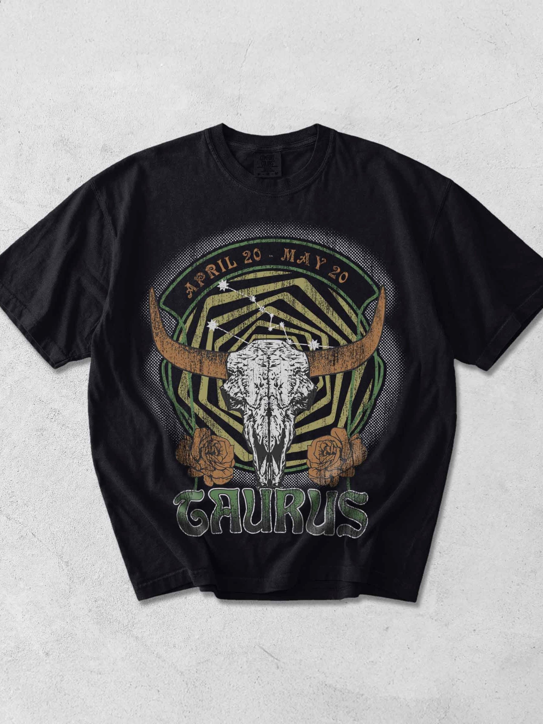 Taurus Zodiac Shirt – Vintage Bull Skull Astrology Graphic Tee (April 20 – May 20) Horoscope Design - Dark Academia product image (1)