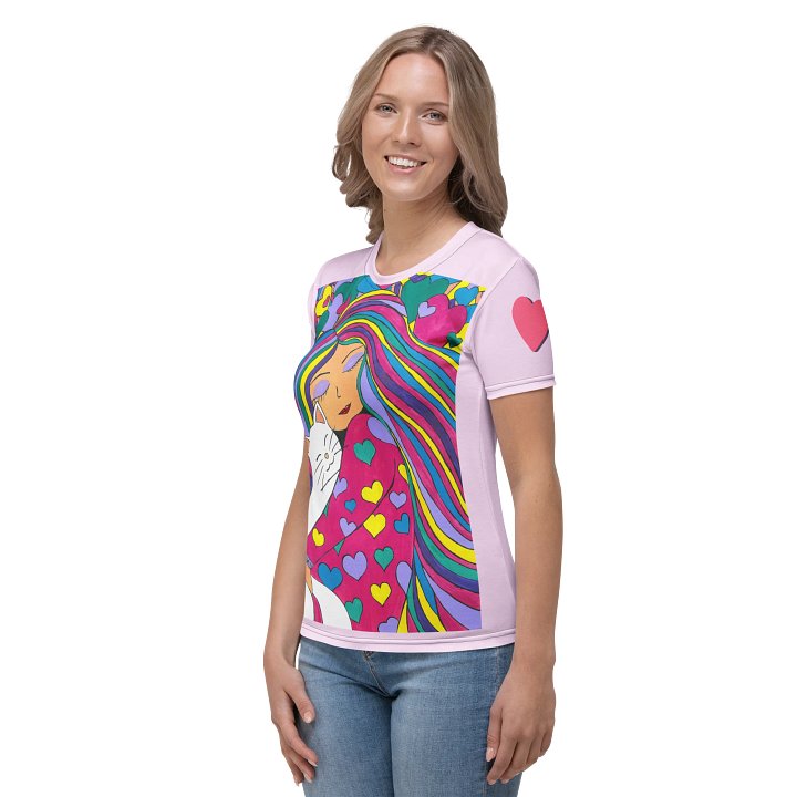 Girl with the cat (art by Dina R.) acrylic painting picture - Womens Crew Neck T-Shirt product image (2)