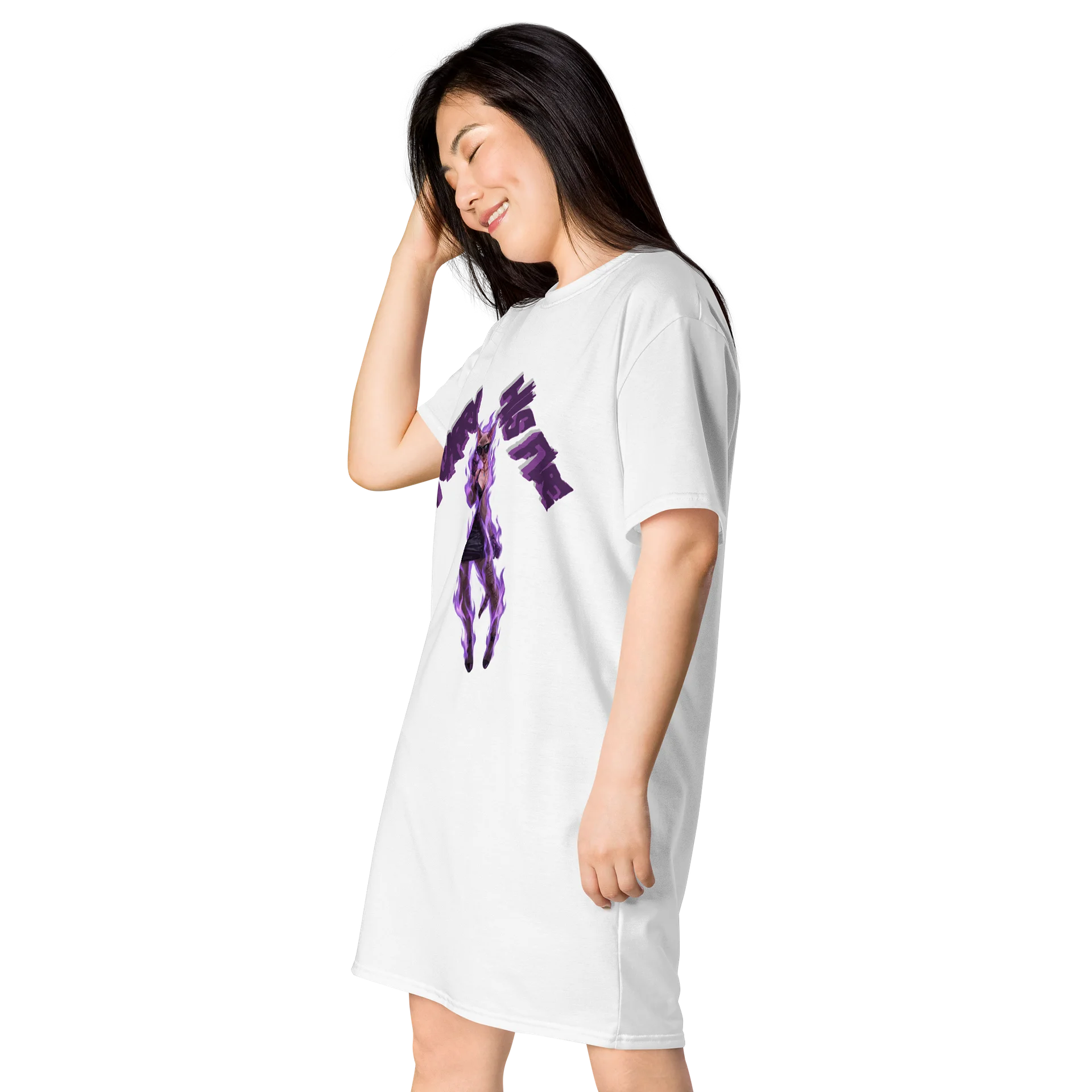 Purple Flame Cat Graphic T-Shirt Dress product image (2)