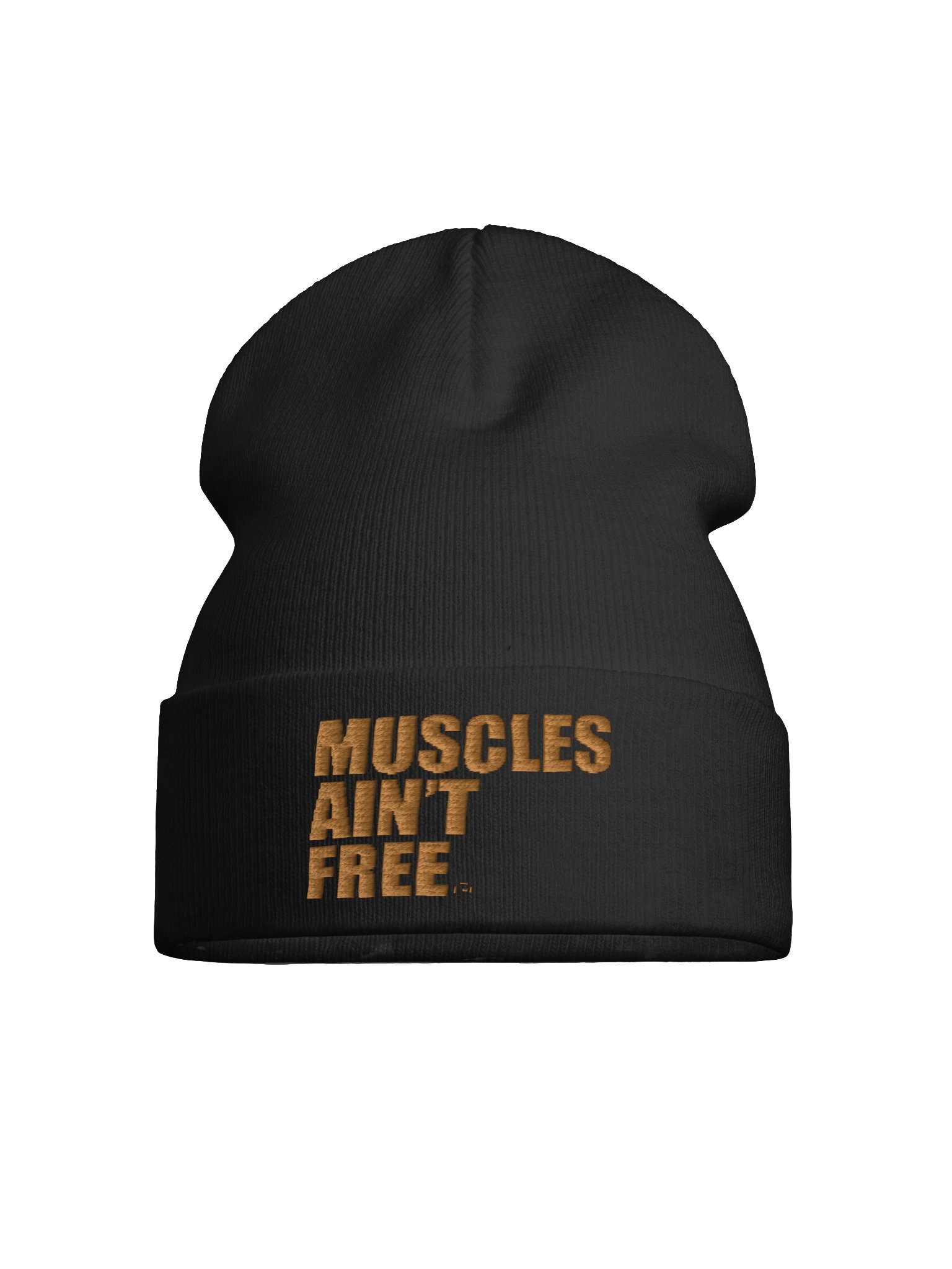 The "Muscles Ain't Free" Minimalist Gold Knit Beanie (Otto Cap) product image (1)