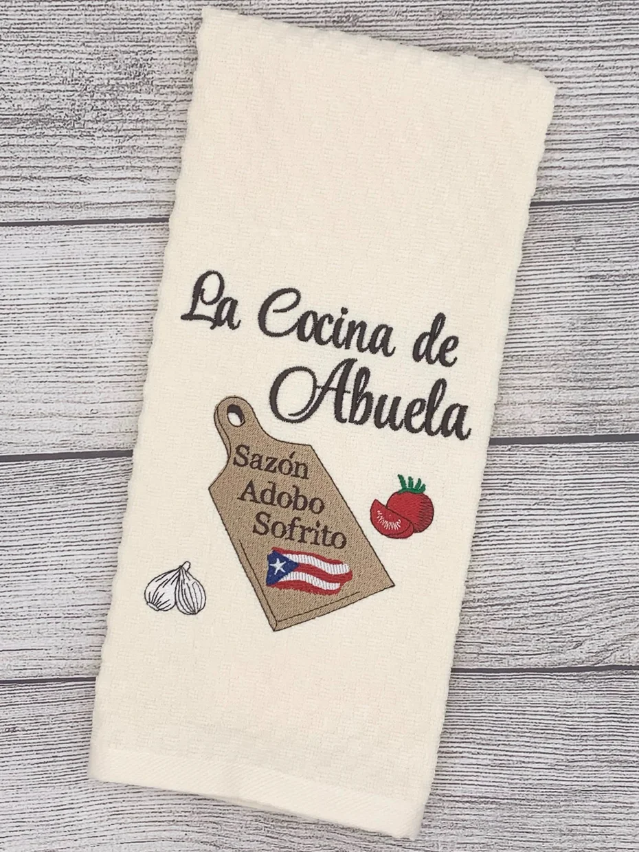 Embroidered Kitchen Towel: PR Flag, La Cocina de Abuela - Gift for Abuela product image (2)