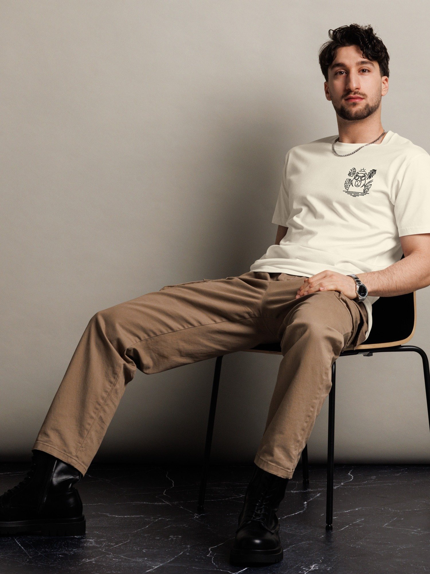 Quiet Tropics Embroidered Capybara Tee - Premium Combed Cotton Crewneck in Minimalist Luxury Style product image (2)