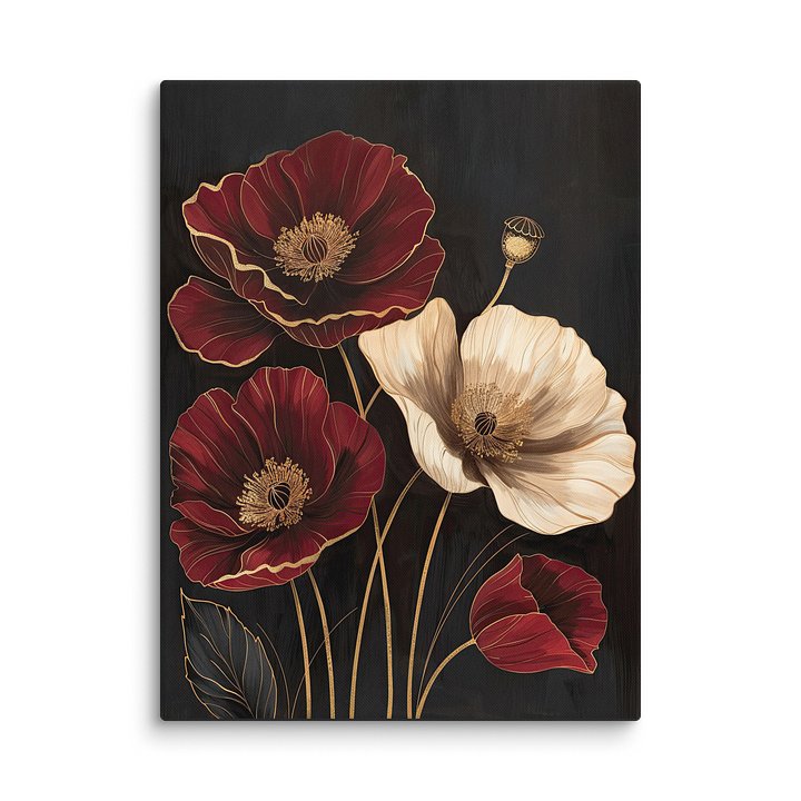 Poppy III -Gilded Blush – Canvas - Moody Dark Floral Statement Art product image (1)