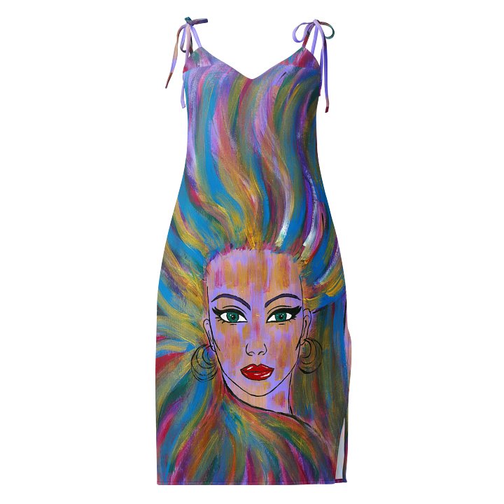 Girl with the colorful hair (art by Dina R.) acrylic painting picture - Slip Dress product image (1)