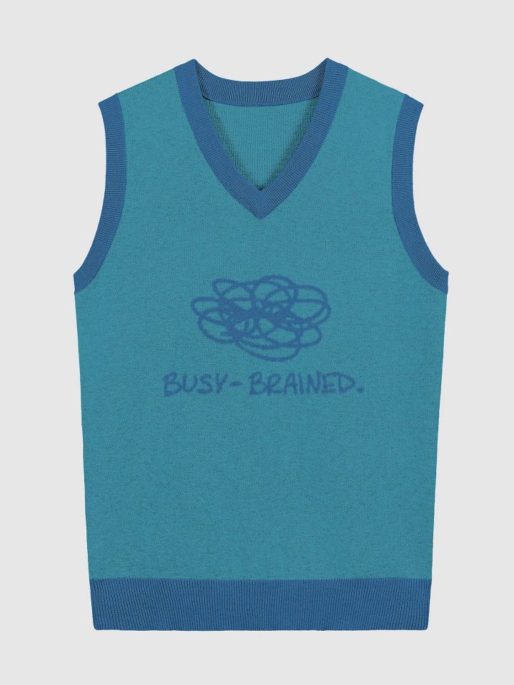 BUSY-BRAINED (lg. design, teal and blue) knitwear vest product image (1)