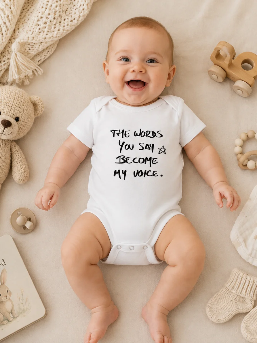 Conscious Parenting Baby Bodysuit, The Words You Say Become My Voice Onesie, Meaningful Baby Gift, Minimal Script Infant Outfit product image (10)