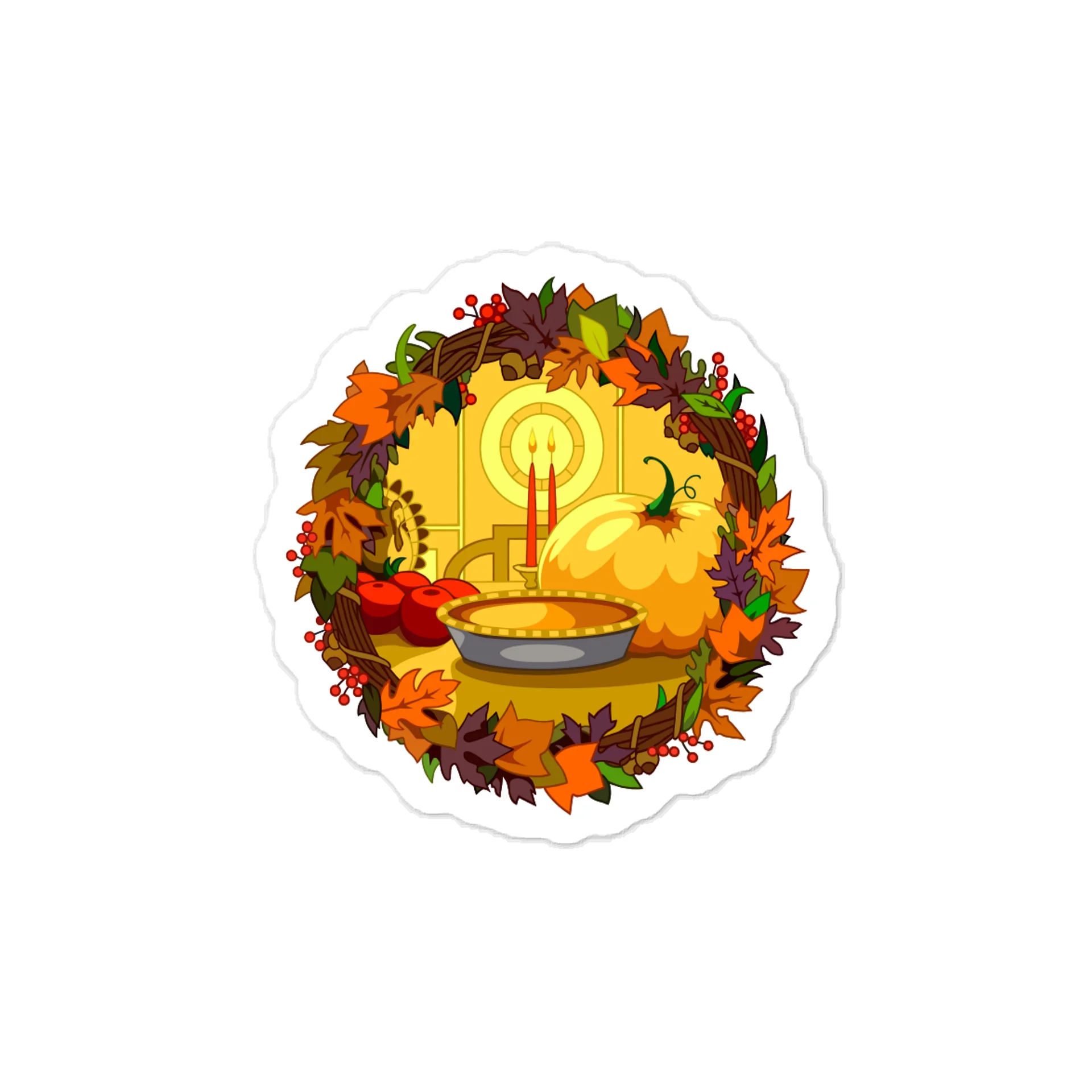Cozy Thanksgiving Feast Vinyl Decal – Autumn Wreath Cartoon Kiss-Cut Sticker product image (1)