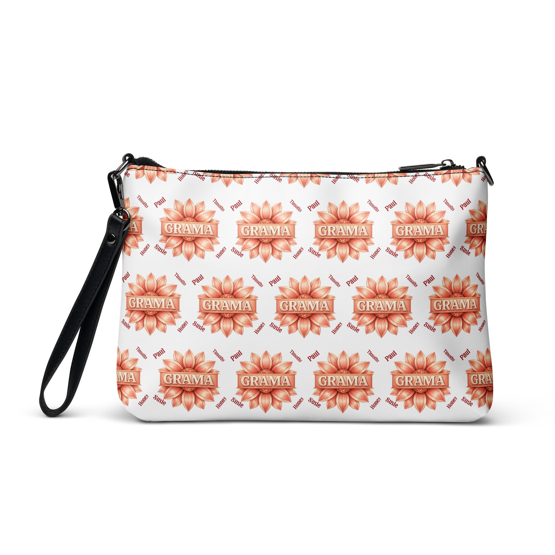 ✨ Personalized Grama Blossom Crossbody Bag | Custom Floral Grid Purse, Faux Leather All-Over Print Gift for Mom & Grandma product image (4)
