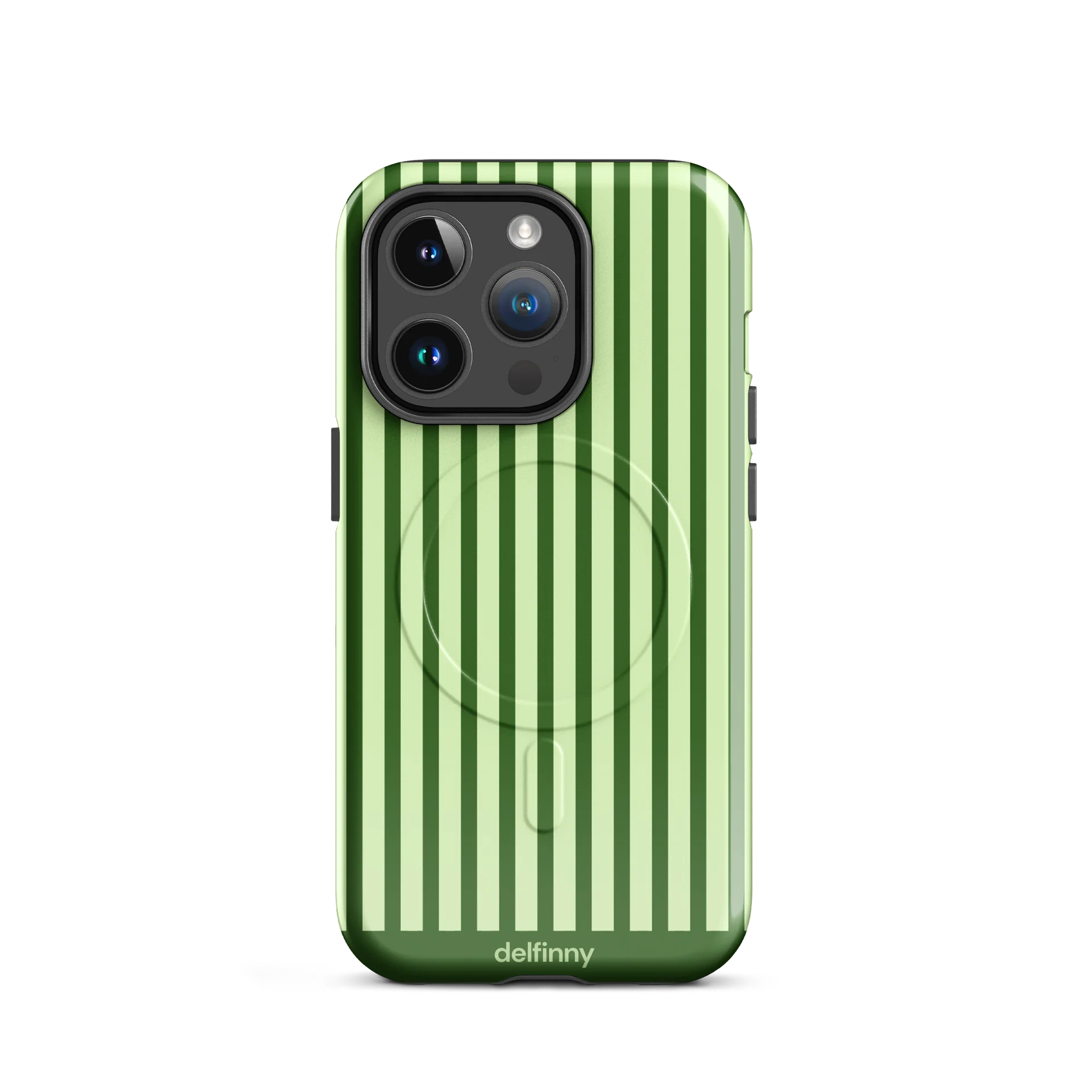 Striped Phone Case for iPhone 14 & 15 Series – MagSafe Compatible (Glossy Forest Green) product image (4)