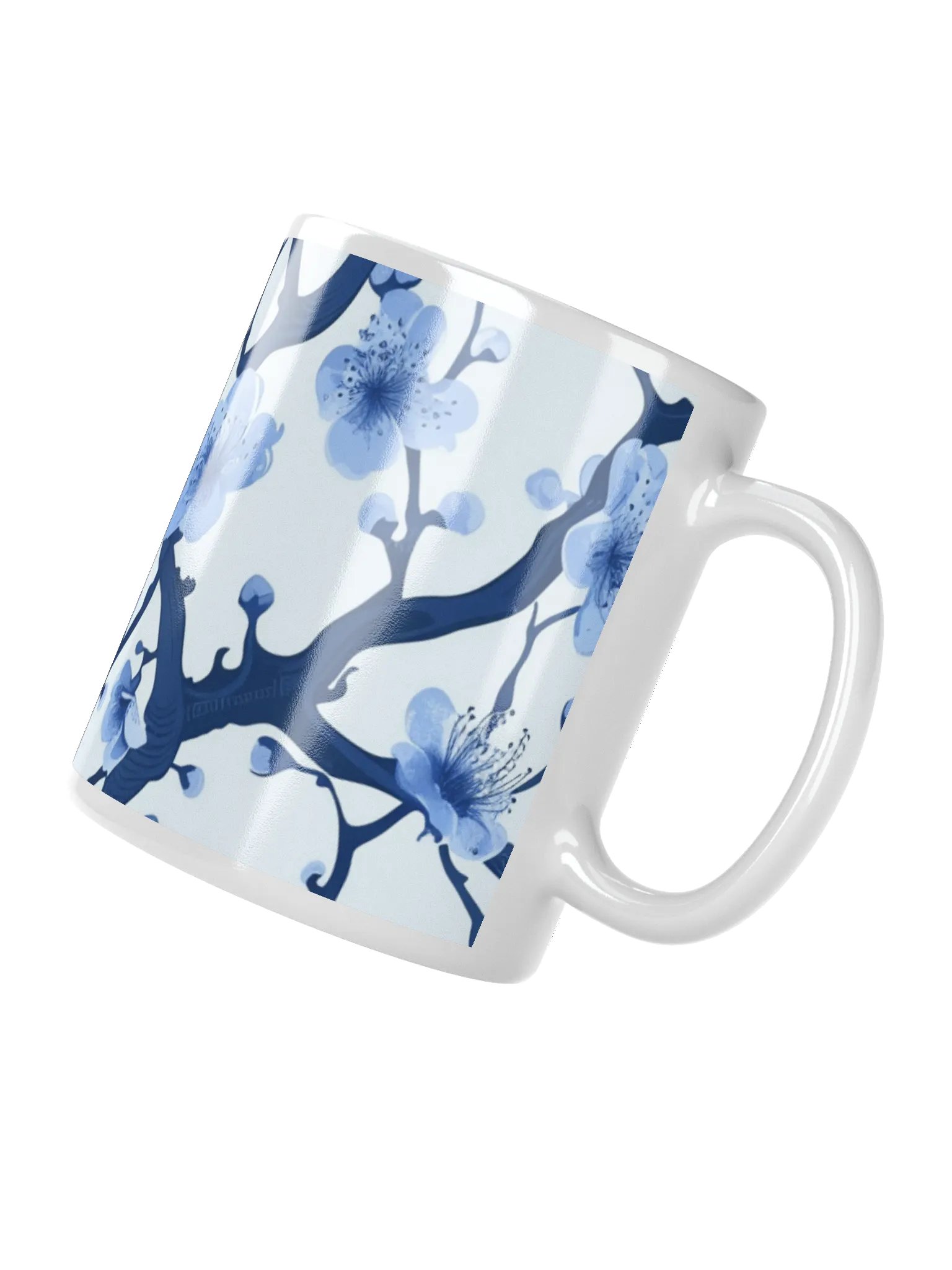 Blue and White Floral White Glossy Ceramic Mug by Treasure Pie product image (2)