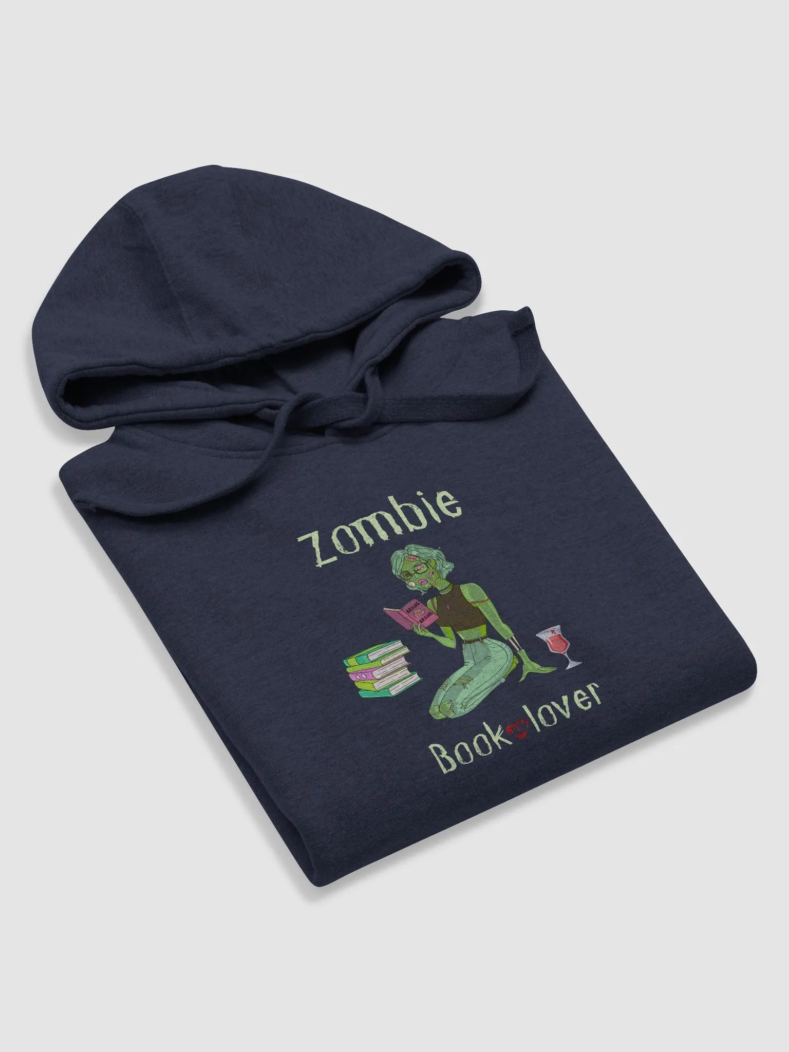 Zombie Book Lover Navy Unisex Hoodie product image (5)