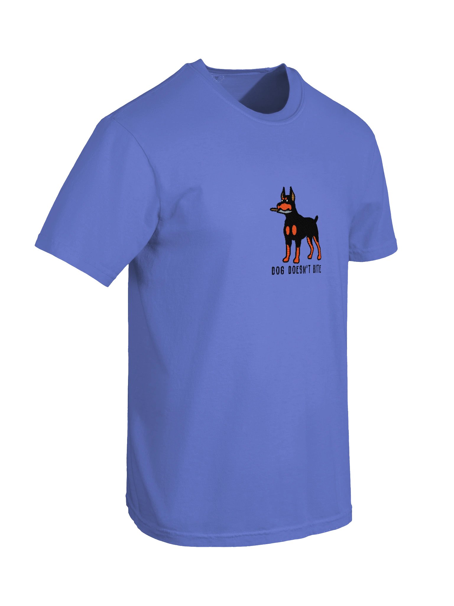 Dog Doesn't Bite Funny Chibi-Style Embroidered T-Shirt for Doberman Pinscher(Black & Tan, Cropped Ears) Owners product image (46)