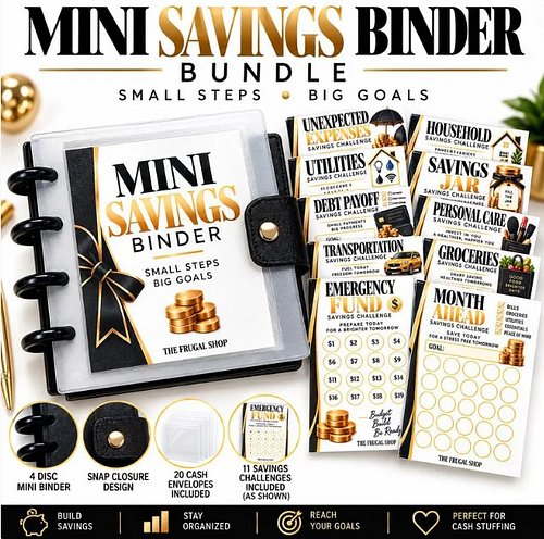 Black Mini Essentials Savings Discbound Binder Bundle with 11 Savings Challenges

Available on Etsy

 #cashstuffingmethod #ca...